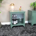 Bedside Cabinet - 1 Glass Door - Green Metal - Industrial