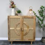 Hall Cabinet - Mango Wood and Rattan - 2 Door