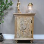 Bedside Cabinet - 1 Door - Carved Mango Wood - Narrow