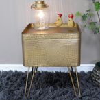Side Table - Gold Metal - Storage - Hairpin Legs