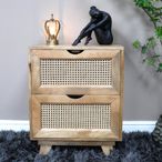 Bedside Cabinet - 2 Drawer - Mango Wood and Rattan