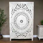 Hall Cabinet - White Washed Carved Mango Wood