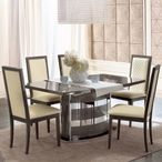Platinum Dining Set - Silver - Butterfly Extending - with Ivory Leather Chairs