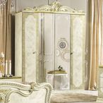 Leonardo Wardrobe - 4 Door - with Mirrors - Ivory Gloss and Gold