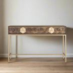 Caltan Console Table - 2 Drawer - Walnut Mango Wood and Gold - Geometric