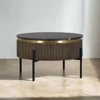 Stephen Coffee Table - Ribbed Brass - Round - Black Marble Top