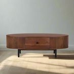 Paloma Coffee Table - Fluted Acacia Wood - Curved - 1 Drawer