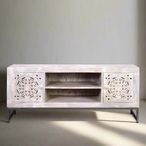 Quintana TV Unit - Washed Carved - Mango Wood - 2 Door