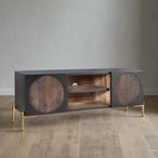 Refton TV Unit - Carved - Dark Mango Wood - 2 Door