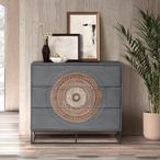 Lytton Chest - Grey Carved Mango Wood - 3 Drawer