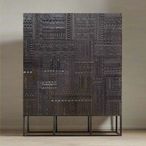 Macedonia Hall Cabinet - Carved Dark Mango Wood - 3 Door