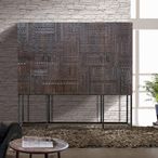 Macedonia Hall Cabinet - Carved Dark Mango Wood - 4 Door - Large