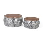 Jambiani Coffee Table - Mango Wood and Metal - Round - Set of 2