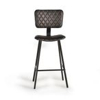 Danidun Barstool - Dark Grey Leather - with Back - Set of 2