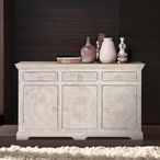 Rrethi Sideboard - Distressed White Carved Mango Wood - 3 Door - Medium - 150cm