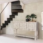 Spezia Console Table - White Carved Mango Wood - 3 Door