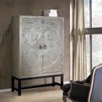 Scarlet Hall Cabinet - Grey Carved Mango Wood - 2 Door