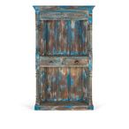 Sondrio Shelving Unit - Antique Blue - Carved Mango Wood