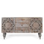 Edith Sideboard - Grey Carved Mango Wood - 2 Door - Medium - 150cm