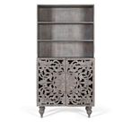 Edith Bookcase - Grey Carved Mango Wood - with Cupboard