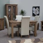 Rustic Oak Extending Dining Set - 132cm-198cm - 4-8 Seater - 4 Ronald Ivory Chairs - Oak
