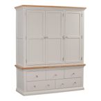 Cotswold Wardrobe - 3 Door - 5 Drawer - Oak and Painted
