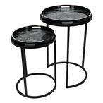 Monochrome Swirl Side Tray Table - Black - Round - Set of 2