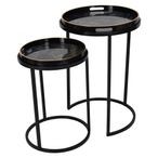 Vesuvius Side Tray Table - Black Metal - Round - Set of 2