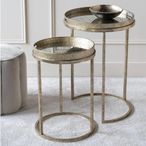 Vienna Side Tray Table - Gold Diamond Metal - Round - Set of 2