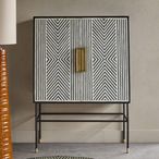 Delaney Bar Cabinet - Black and White Bone Inlay - 2 Door