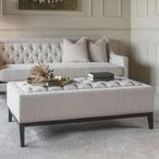 Theodore Coffee Table - Ivory Fabric - Buttoned Ottoman