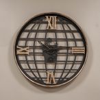 Open Globe Wall Clock - Black Metal - Cogs - Round