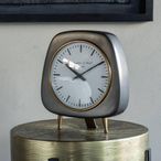 Mid Century Style Table Clock - Grey Metal