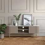 Isabella Grey TV Unit - 180cm Curved Storage Fluted - White Marble Top
