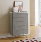 Isabella Grey Chest - 5 Drawer Fluted - White Marble Top