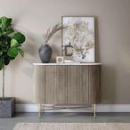 Isabella Grey Sideboard - Small 2 Door Curved Fluted - 100cm - White Marble Top