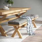 Normandy Dining Bench with Cross Leg - Grey Fabric - Oak