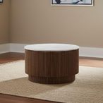 Harvard Coffee Table - Round Fluted - White Marble Top