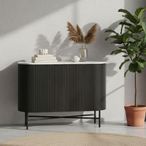 Lucas Black Sideboard - 100cm Small 2 Door Fluted Curved - White Marble Top