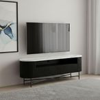 Lucas Black TV Unit - 120cm Fluted Curved - White Marble Top