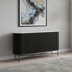Lucas Black Sideboard - 150cm Medium 2 Door Fluted Curved - White Marble Top