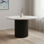 Lucas Black Round Fluted Dining Table - 4 Seater - 120cm - White Marble Top