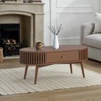 Soho Coffee Table - 1 Drawer - Slatted Oval - Dark Oak
