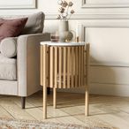 Soho Oak Side Table - 1 Door - Story Round Slatted - White Marble Top