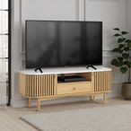 Soho Oak TV Unit - 130cm - Slatted Storage - White Marble Top