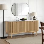 Soho Oak Large Sideboard - 4 Door - Slatted - White Marble Top