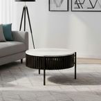 Soho Black Coffee Table - 1 Door - Slatted Story Round - White Marble Top