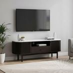 Soho Black TV Unit - 130cm - Slatted Small Storage - White Marble Top