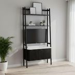 Soho Black Bookcase - 2 Door - Slatted - White Marble Top