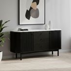Soho Black Sideboard - 2 Door - Slatted Medium - 140cm - White Marble Top